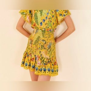 Farm Rio summer yellow garden mini- skirt size medium